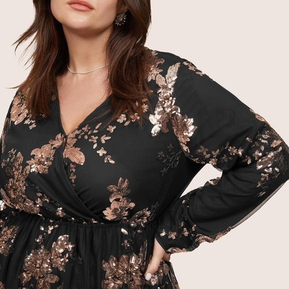BloomChic Black and Rose Gold Long Sleeve Dress - Picture 2 of 2